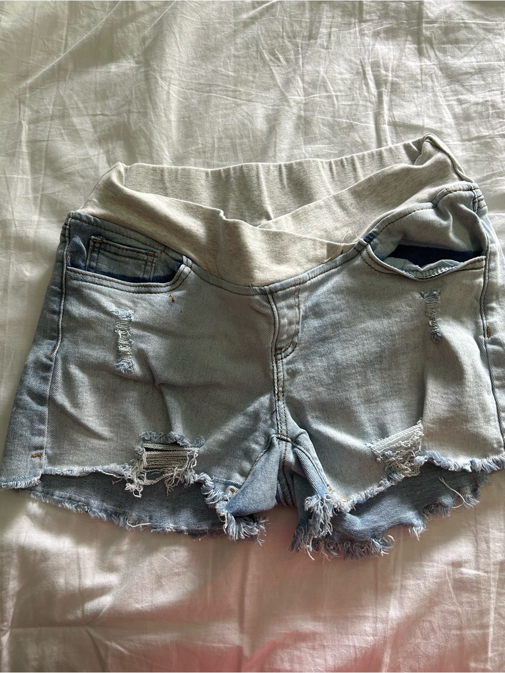 Light Wash Maternity Denim Shorts with Stretch Waistband